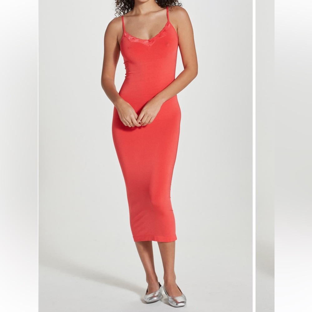 Wishlist Lace Trim Red Midi Dress